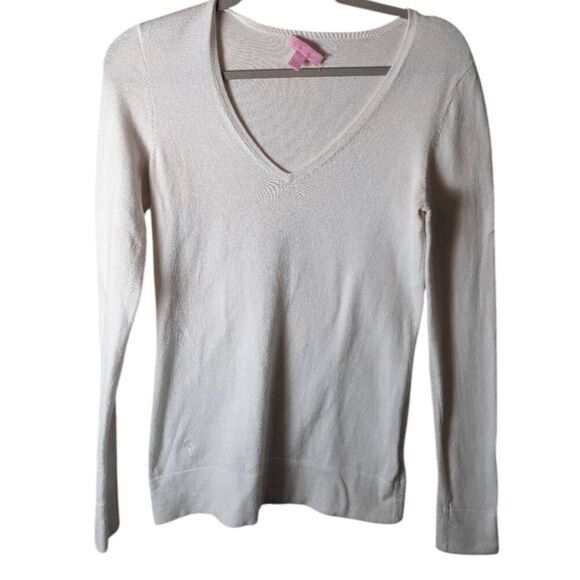 LILLY PULITZER White V Neck Sweater Size Small - Picture 2 of 4